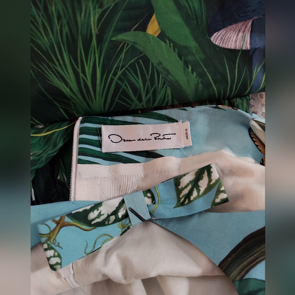 $2,490 NEW OSCAR DE LA RENTA BOTANICAL FOREST POPLIN MIDI RUNWAY DRESS L - Picture 12 of 13